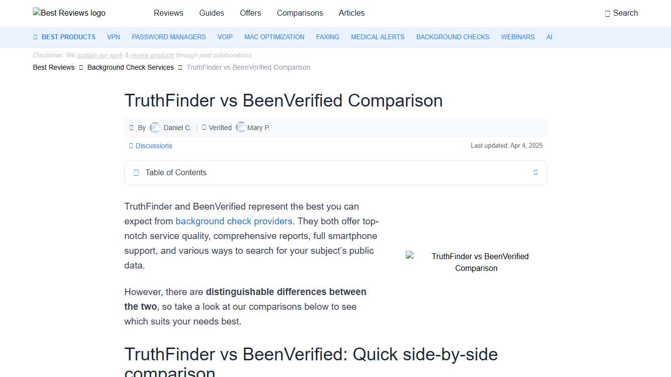 TruthFinder vs BeenVerified Comparison 2026 - Best Reviews